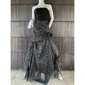 🔥Y2K Strapless Pleated Polkadots Black Ball Dress Mermaid Prom Party Whimsigoth